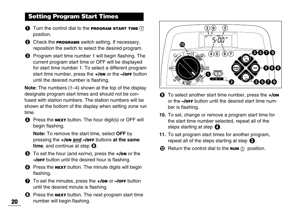 Setting program start times 20 | Toro GREENKEEPER 212 User Manual | Page 21 / 39