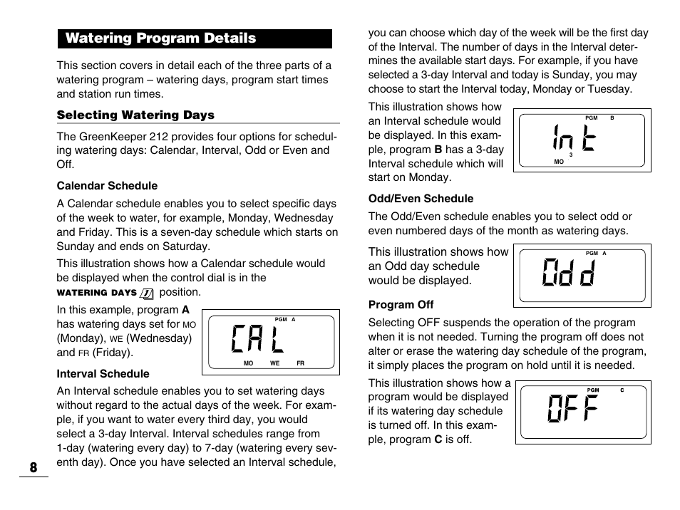 Watering program details 8 | Toro GREENKEEPER 212 User Manual | Page 9 / 39