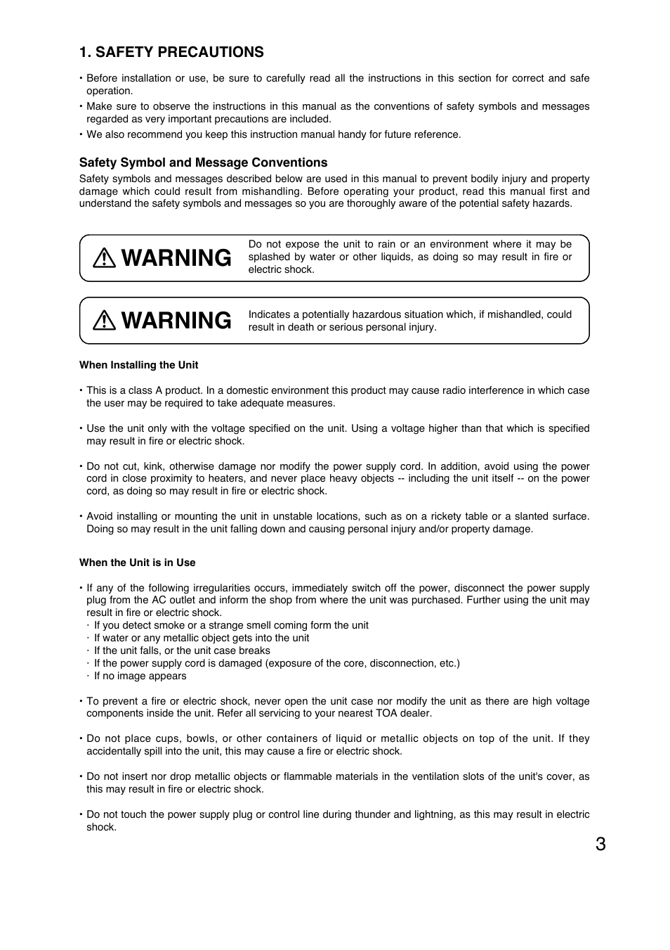 Warning, Safety precautions | Toro N-DR2000 User Manual | Page 3 / 20