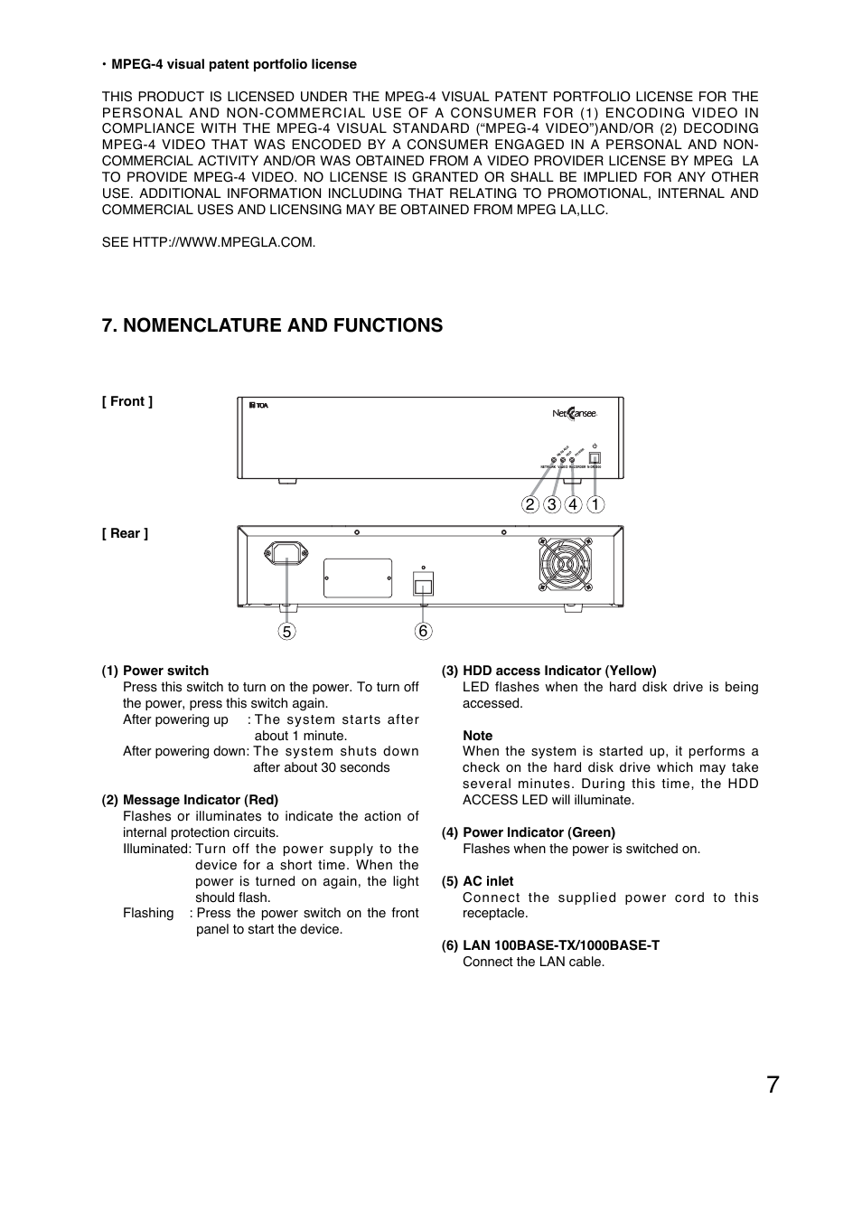 Nomenclature and functions | Toro N-DR2000 User Manual | Page 7 / 20