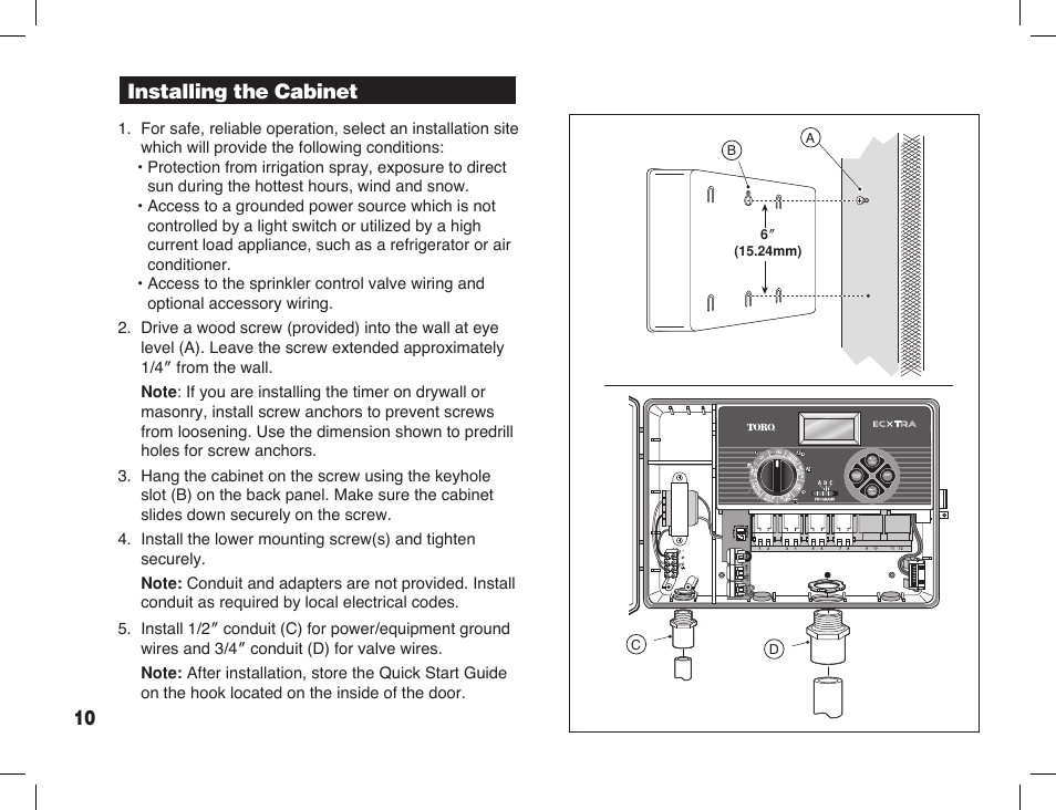 Installing the cabinet | Toro Sprinkler Timer with Computer Programming Option ECXTRA User Manual | Page 12 / 44