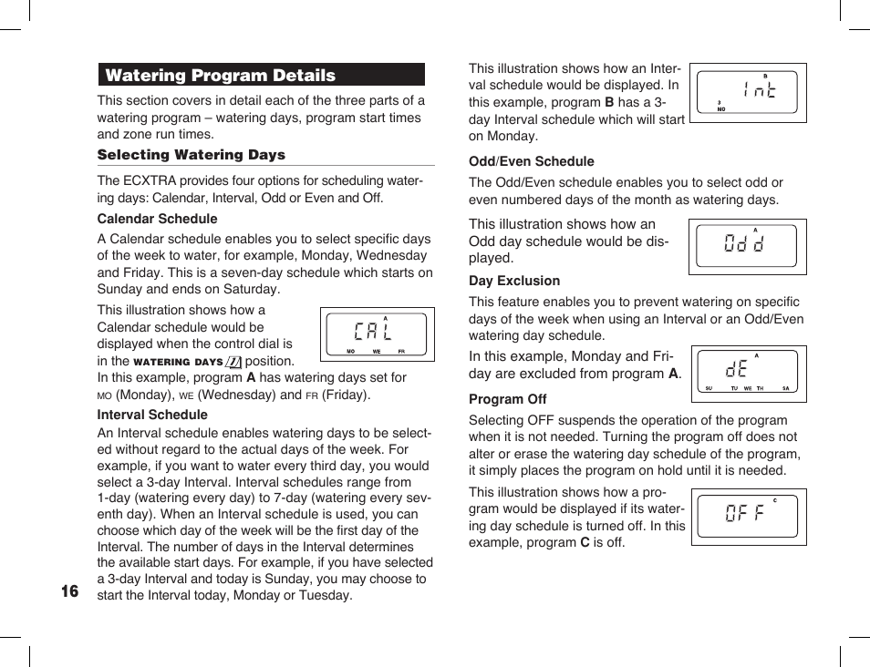 Watering program details | Toro Sprinkler Timer with Computer Programming Option ECXTRA User Manual | Page 18 / 44