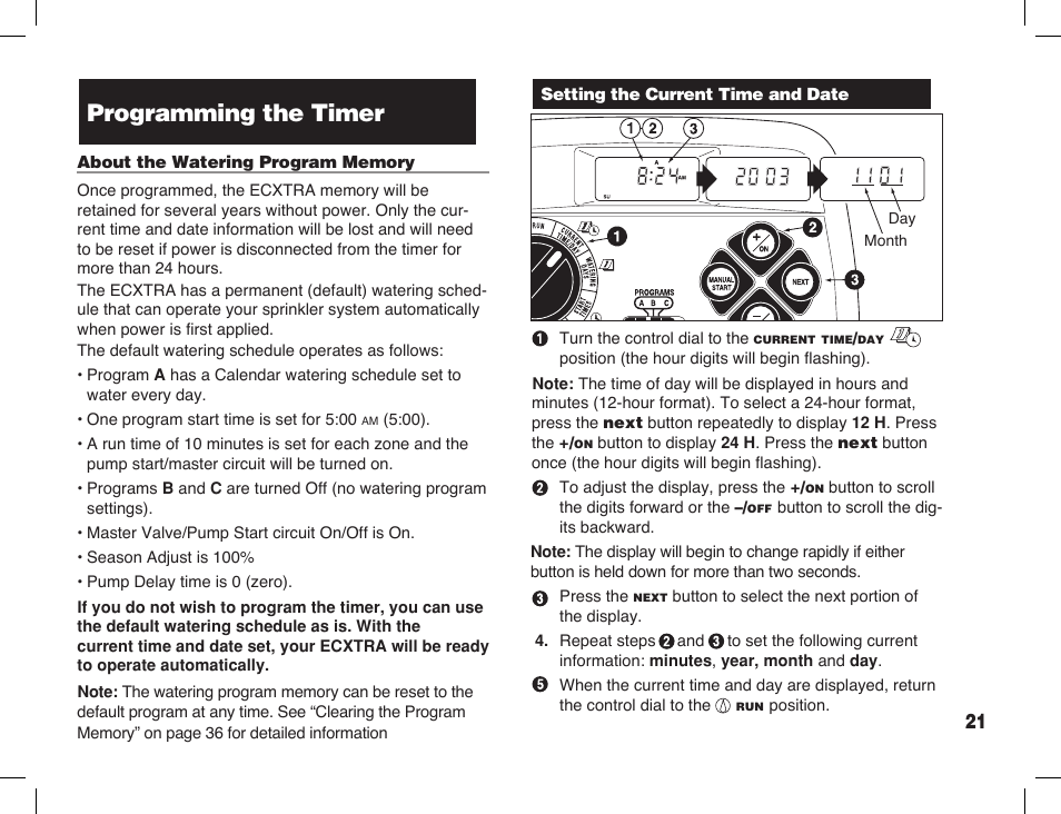 Programming the timer | Toro Sprinkler Timer with Computer Programming Option ECXTRA User Manual | Page 23 / 44