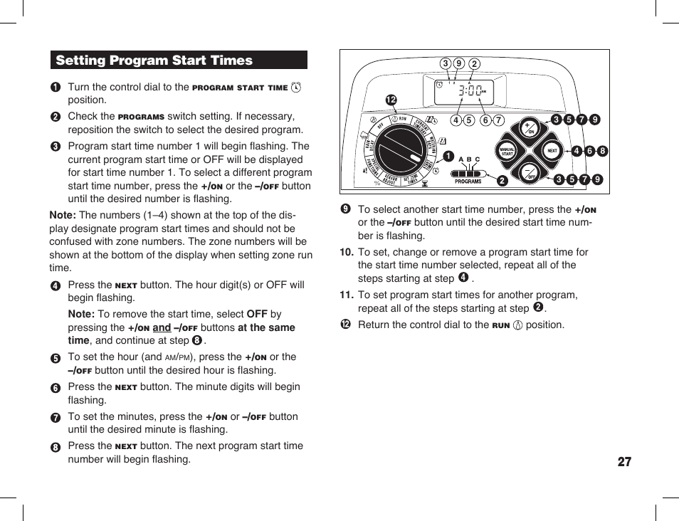 Setting program start times | Toro Sprinkler Timer with Computer Programming Option ECXTRA User Manual | Page 29 / 44