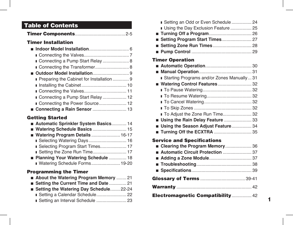 Toro Sprinkler Timer with Computer Programming Option ECXTRA User Manual | Page 3 / 44