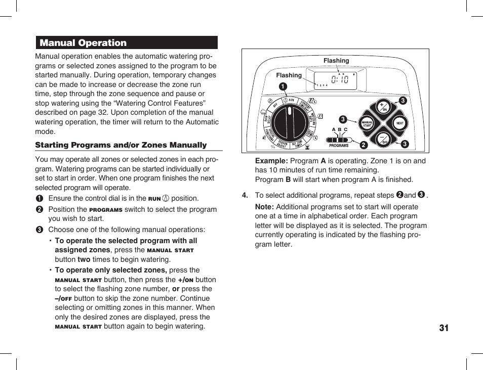 Manual operation | Toro Sprinkler Timer with Computer Programming Option ECXTRA User Manual | Page 33 / 44