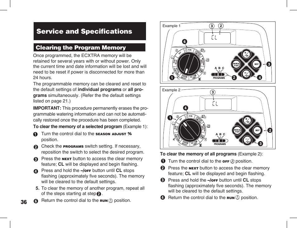 Service and specifications | Toro Sprinkler Timer with Computer Programming Option ECXTRA User Manual | Page 38 / 44