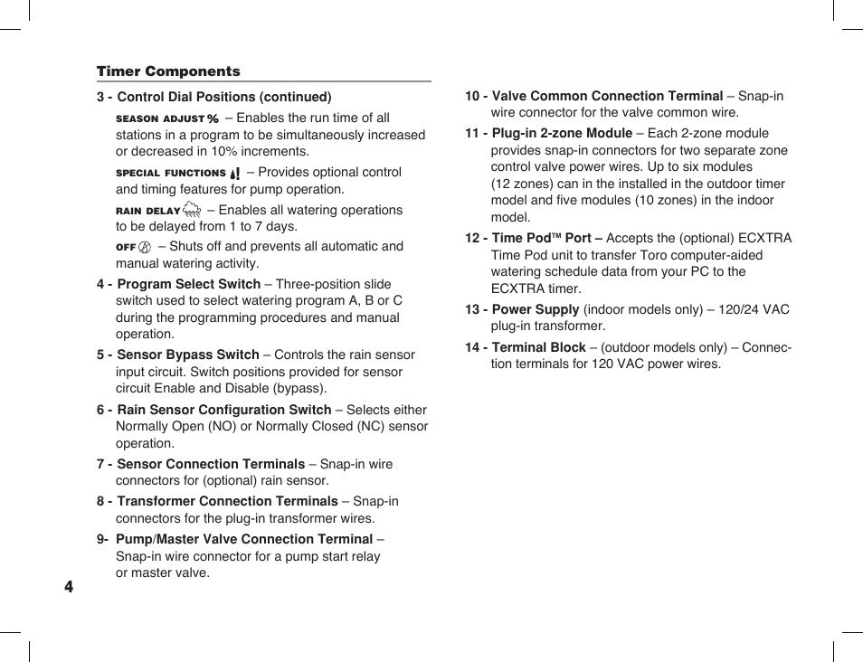 Toro Sprinkler Timer with Computer Programming Option ECXTRA User Manual | Page 6 / 44