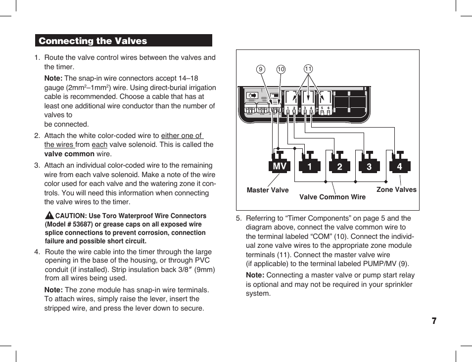 Connecting the valves | Toro Sprinkler Timer with Computer Programming Option ECXTRA User Manual | Page 9 / 44