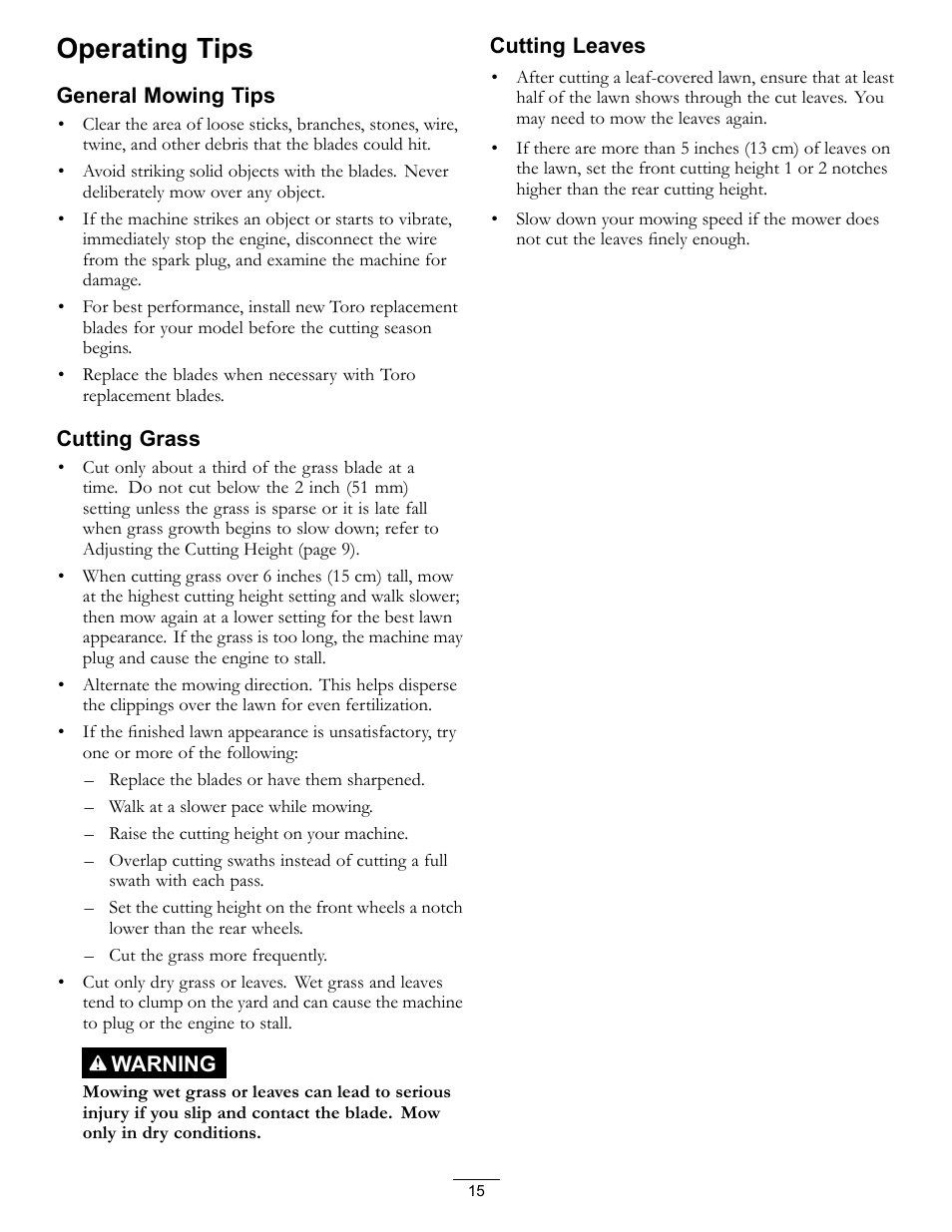 Operating tips | Toro Timemaster 20199 User Manual | Page 15 / 28