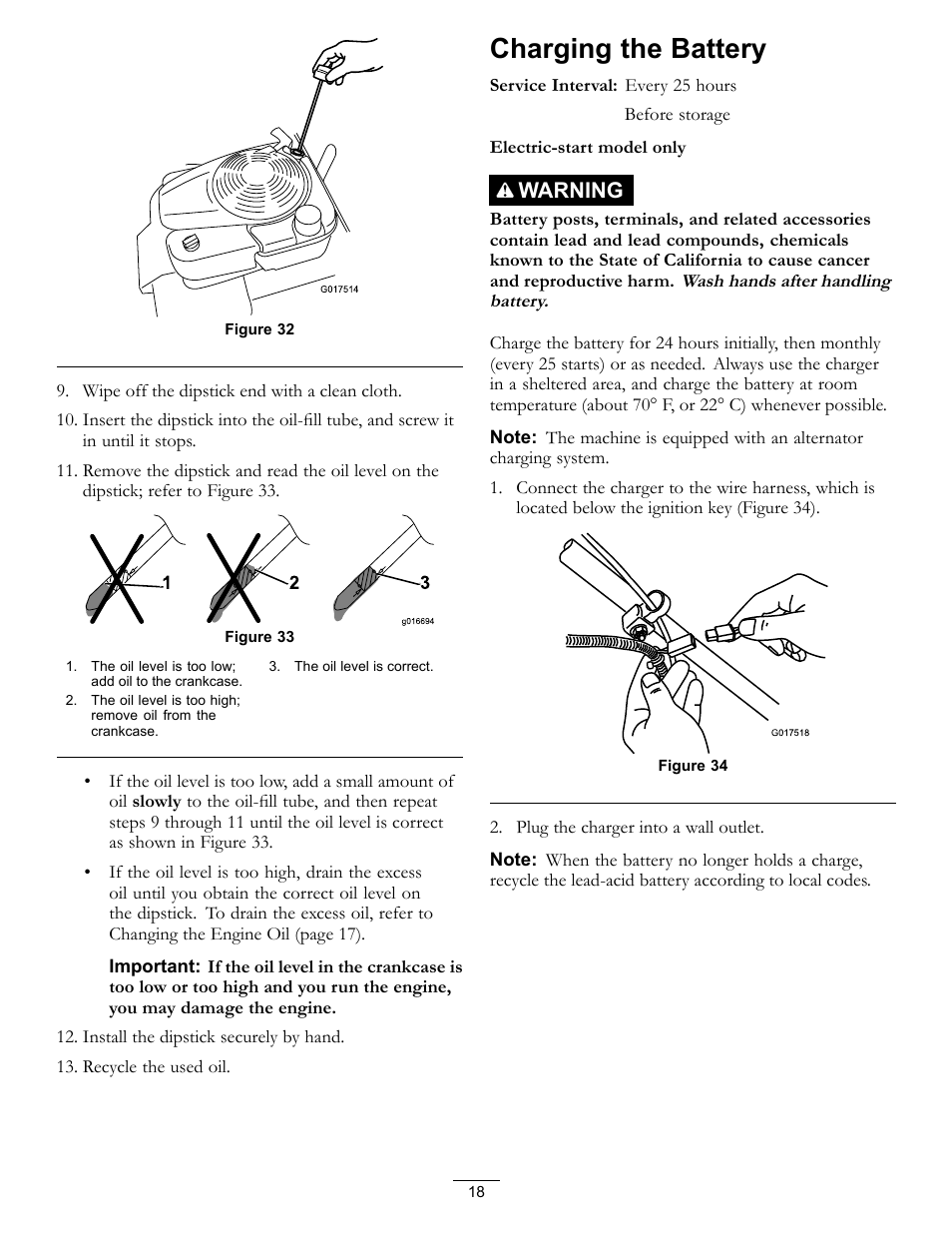 Figure 32), Charging the battery, Warning | Toro Timemaster 20199 User Manual | Page 18 / 28