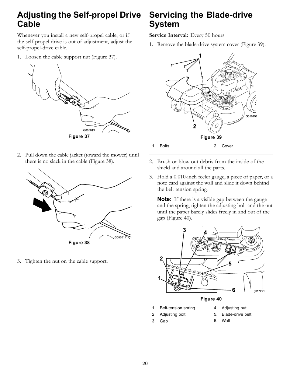 Servicing the blade-drive system, Adjusting the self-propel drive cable | Toro Timemaster 20199 User Manual | Page 20 / 28