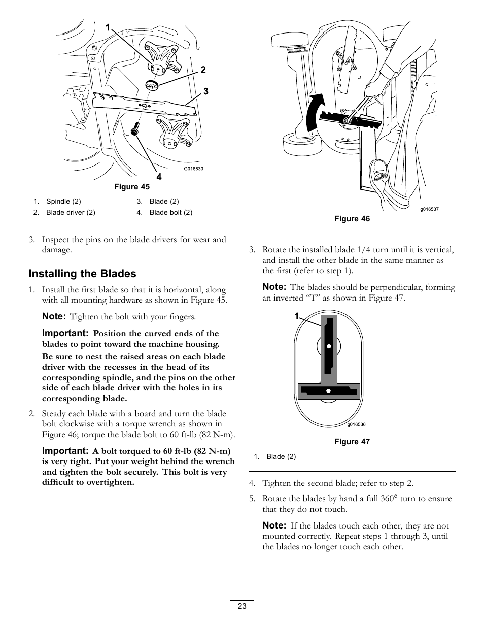 Installing the blades, Figure 45 | Toro Timemaster 20199 User Manual | Page 23 / 28