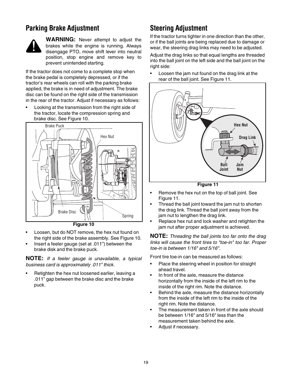 Parking brake adjustment, Steering adjustment | Toro LX500 User Manual | Page 19 / 36
