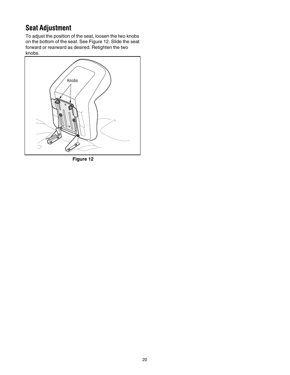 Seat adjustment, 20 of | Toro LX500 User Manual | Page 20 / 36