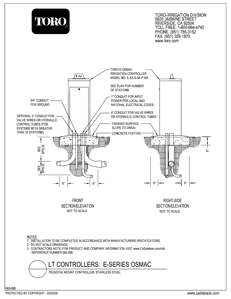 Toro OSMAC E-SERIES User Manual | 1 page