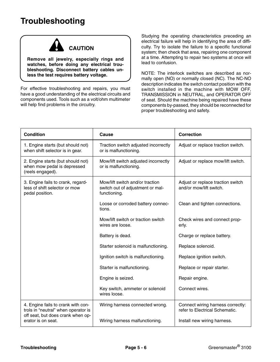 Troubleshooting | Toro GREENSMASTER 3100 User Manual | Page 114 / 234