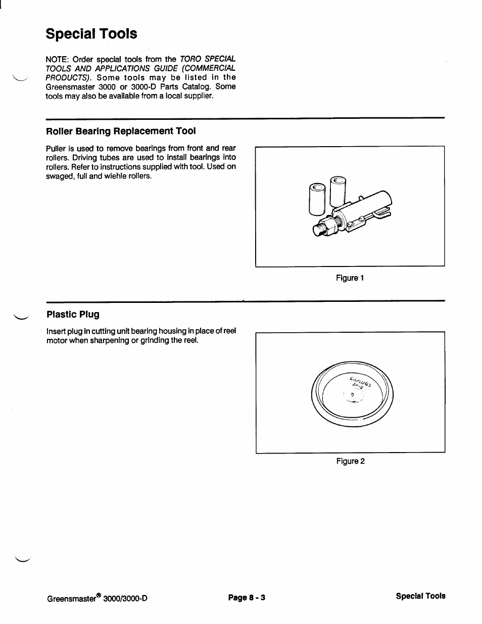 Special tools | Toro GREENSMASTER 3100 User Manual | Page 133 / 234