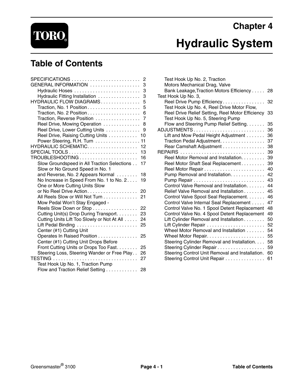 Toro GREENSMASTER 3100 User Manual | Page 19 / 234