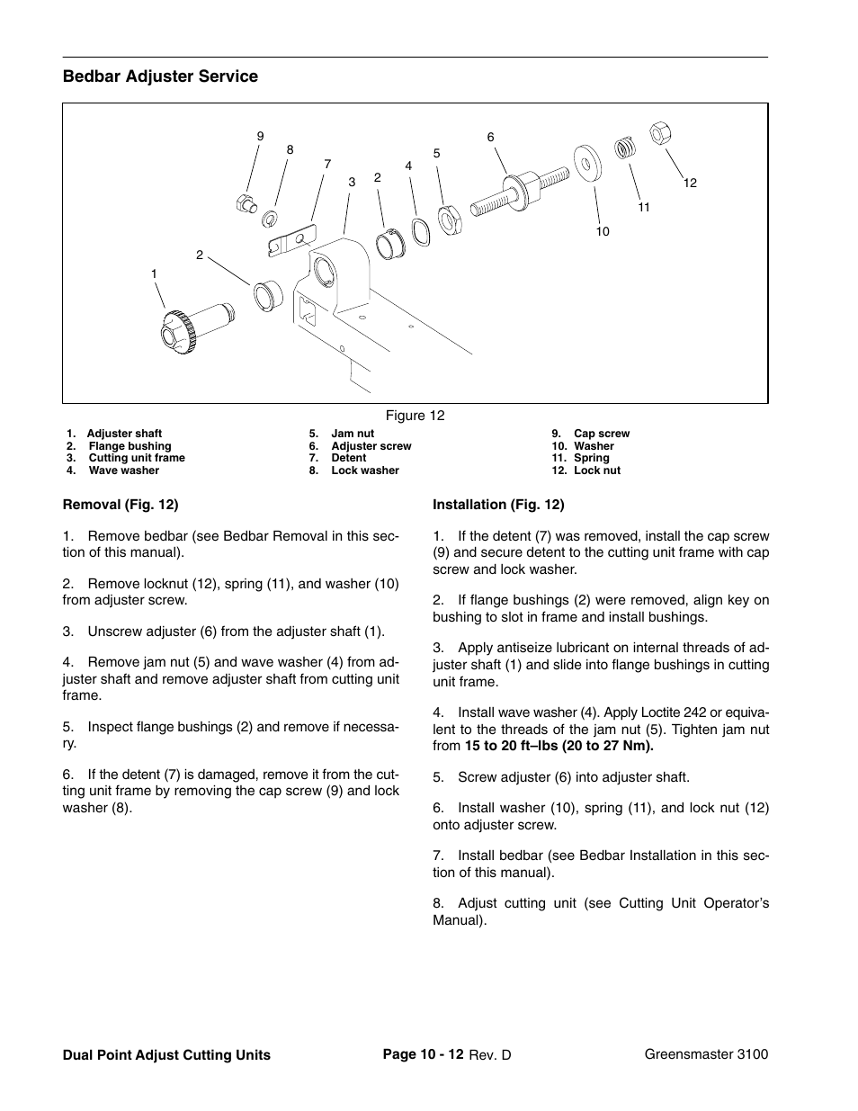 Bedbar adjuster service | Toro GREENSMASTER 3100 User Manual | Page 222 / 234