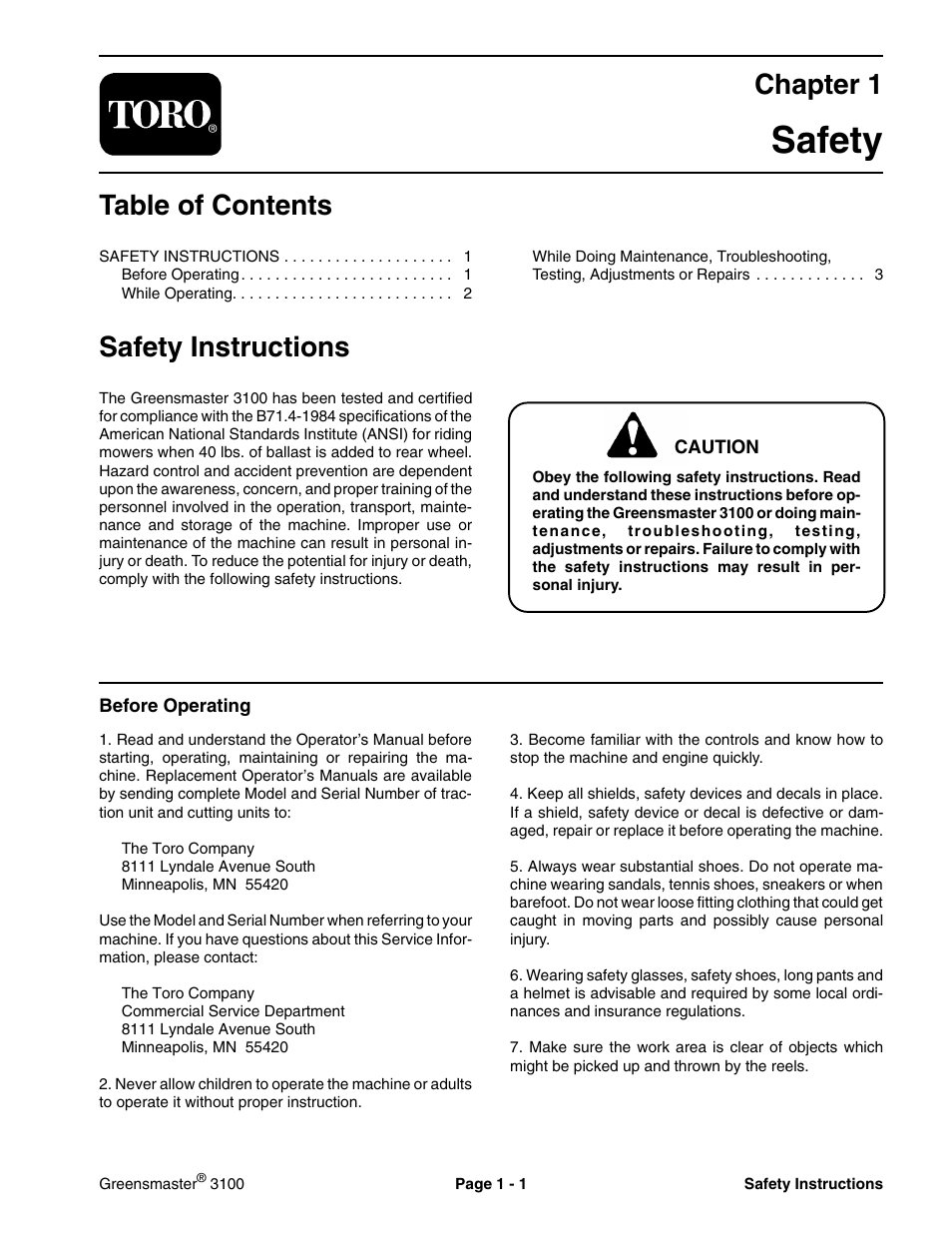 Toro GREENSMASTER 3100 User Manual | Page 5 / 234
