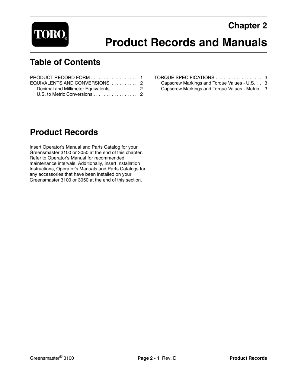 Toro GREENSMASTER 3100 User Manual | Page 9 / 234