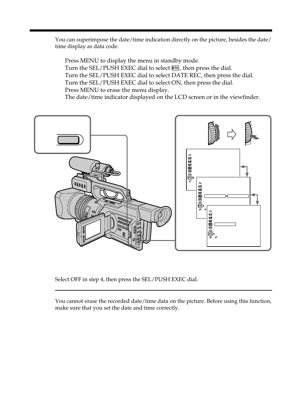 Superimposing the date and time on a picture | The Lenbrook Group DSR-PD150 User Manual | Page 62 / 172
