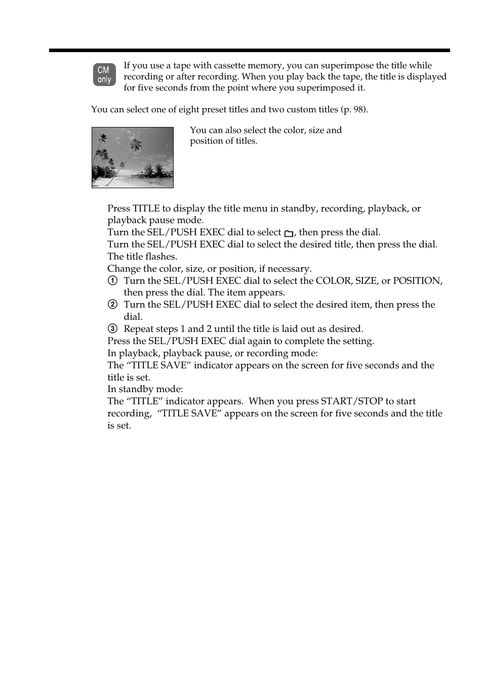 Superimposing a title | The Lenbrook Group DSR-PD150 User Manual | Page 94 / 172