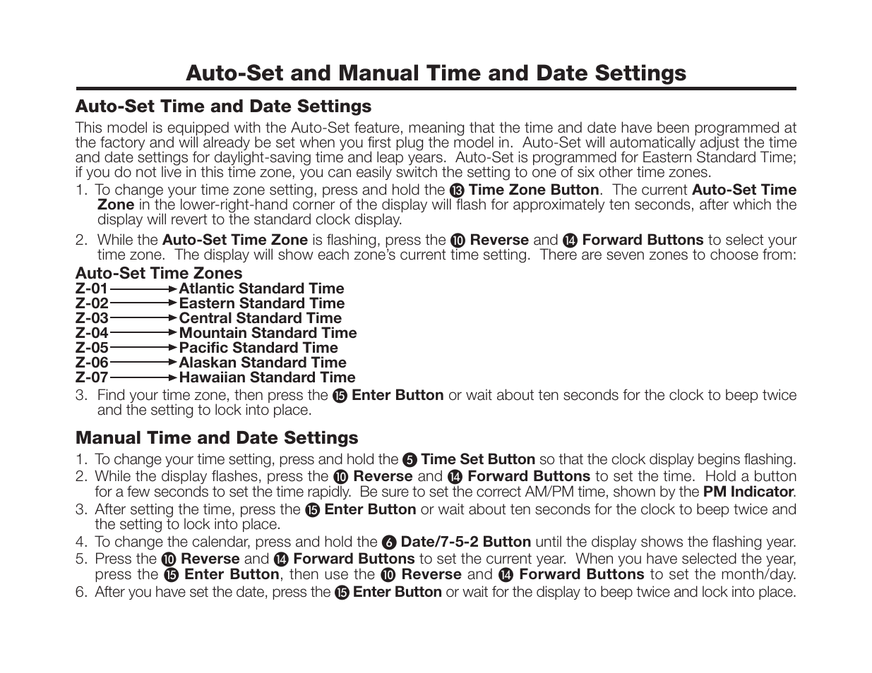 Auto-set and manual time and date settings | TIMEX Weather Products T311 User Manual | Page 7 / 12