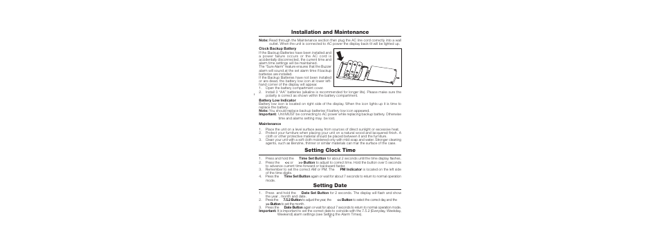 Installation and maintenance, Setting date, Setting clock time | TIMEX Weather Products T248 User Manual | Page 4 / 8