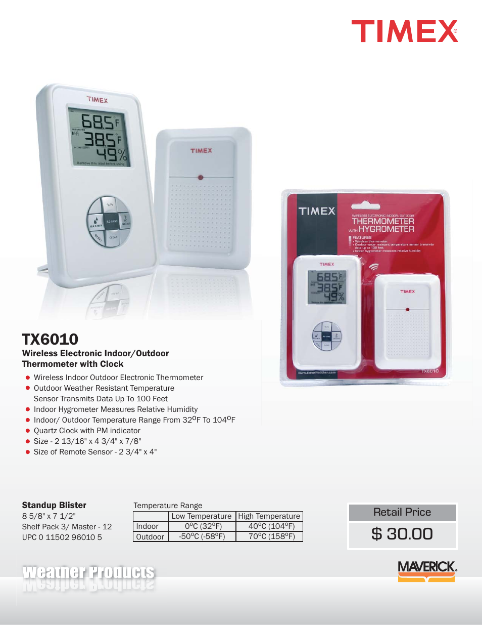 TIMEX Weather Products TX6010 User Manual | 1 page