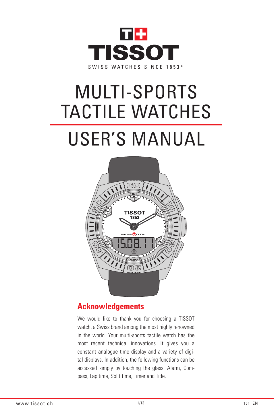 Tissot Racing-Touch 151_EN User Manual | 13 pages