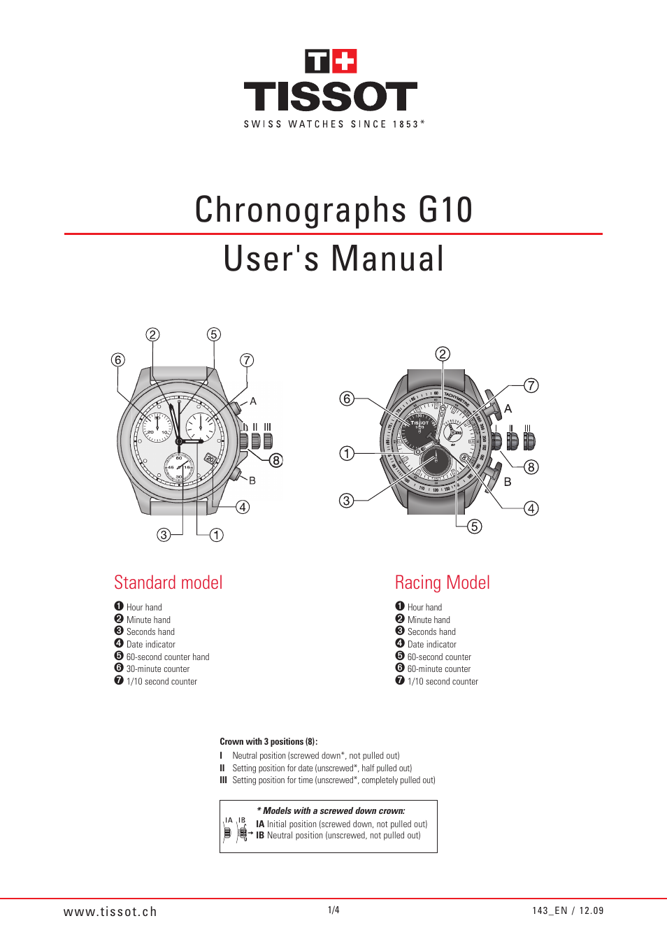 Tissot Chronographs Watch G10 User Manual | 4 pages