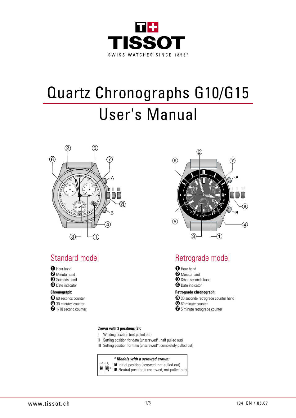 Tissot G15 User Manual | 5 pages