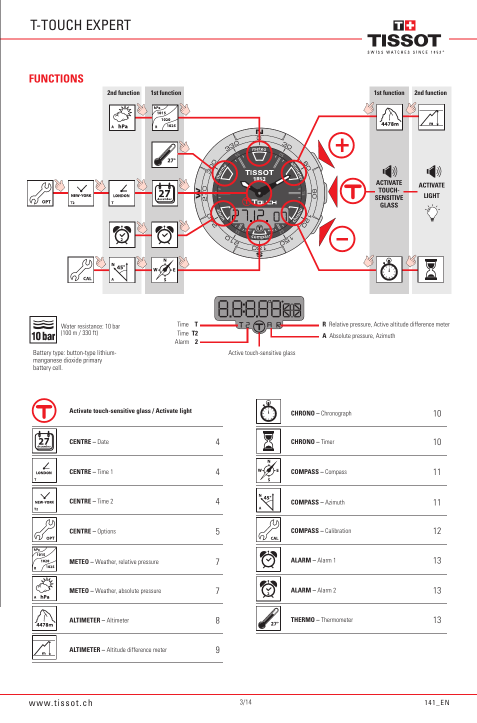T-touch expert, Functions | Tissot 141_EN5/14 User Manual | Page 3 / 14