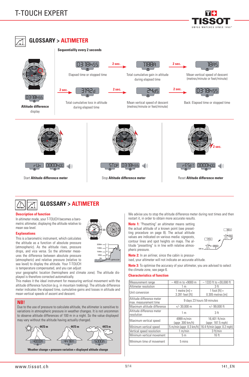 T-touch expert, Glossary > altimeter | Tissot 141_EN5/14 User Manual | Page 9 / 14