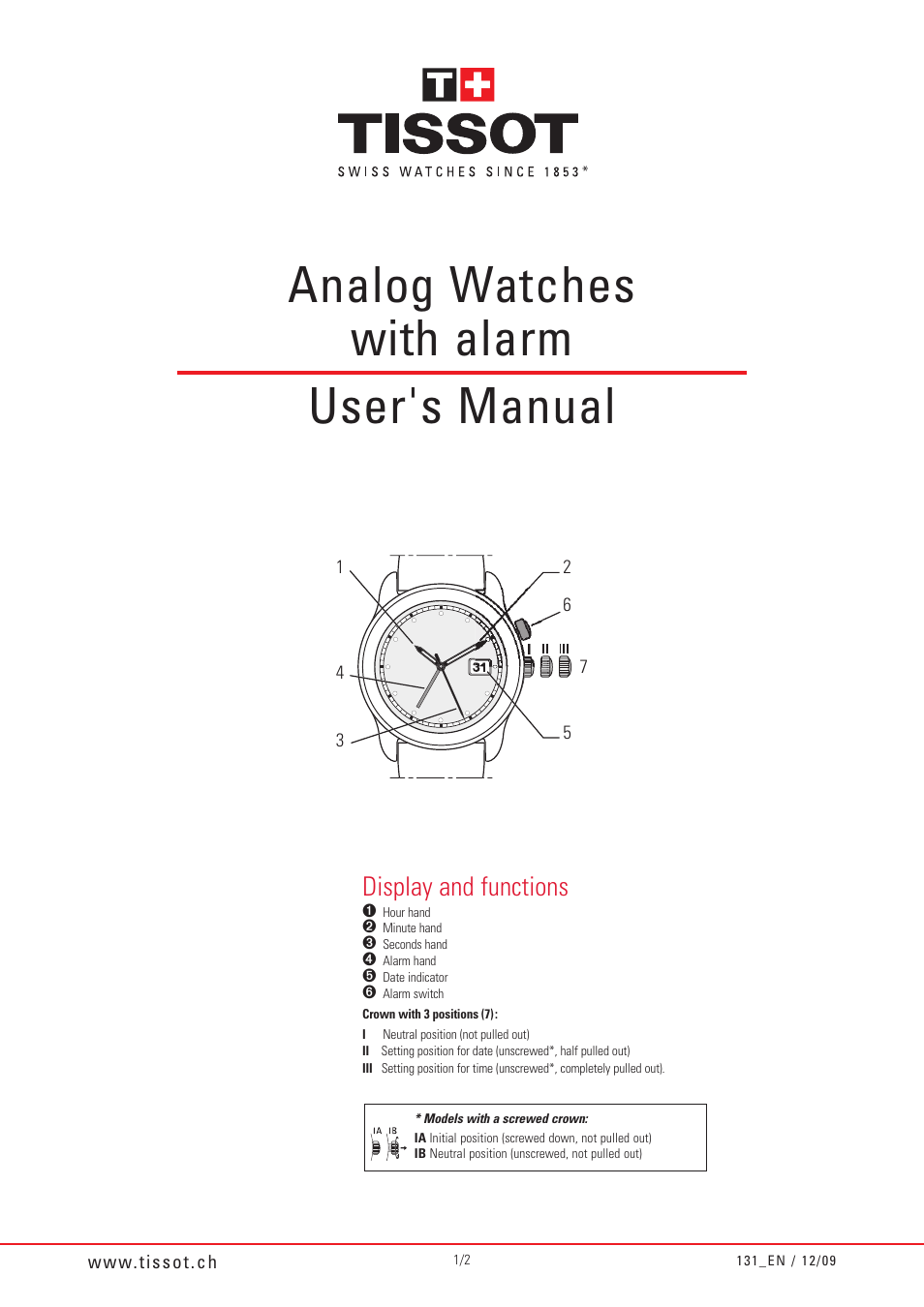 Tissot Analog Watches with alarm 131_N/12/09 User Manual | 2 pages