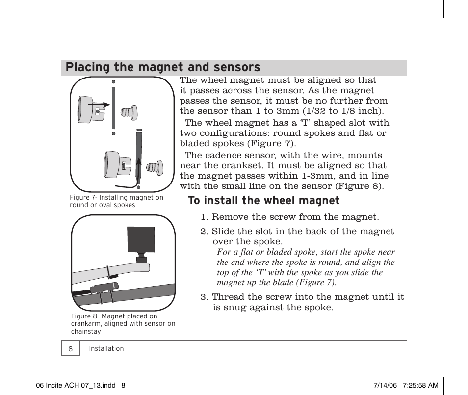Placing the magnet and sensors | Trek Bicycle Computer User Manual | Page 10 / 40