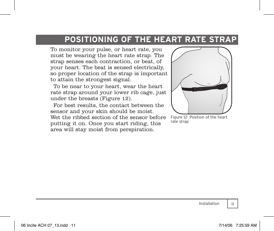 Positioning of the heart rate strap | Trek Bicycle Computer User Manual | Page 13 / 40