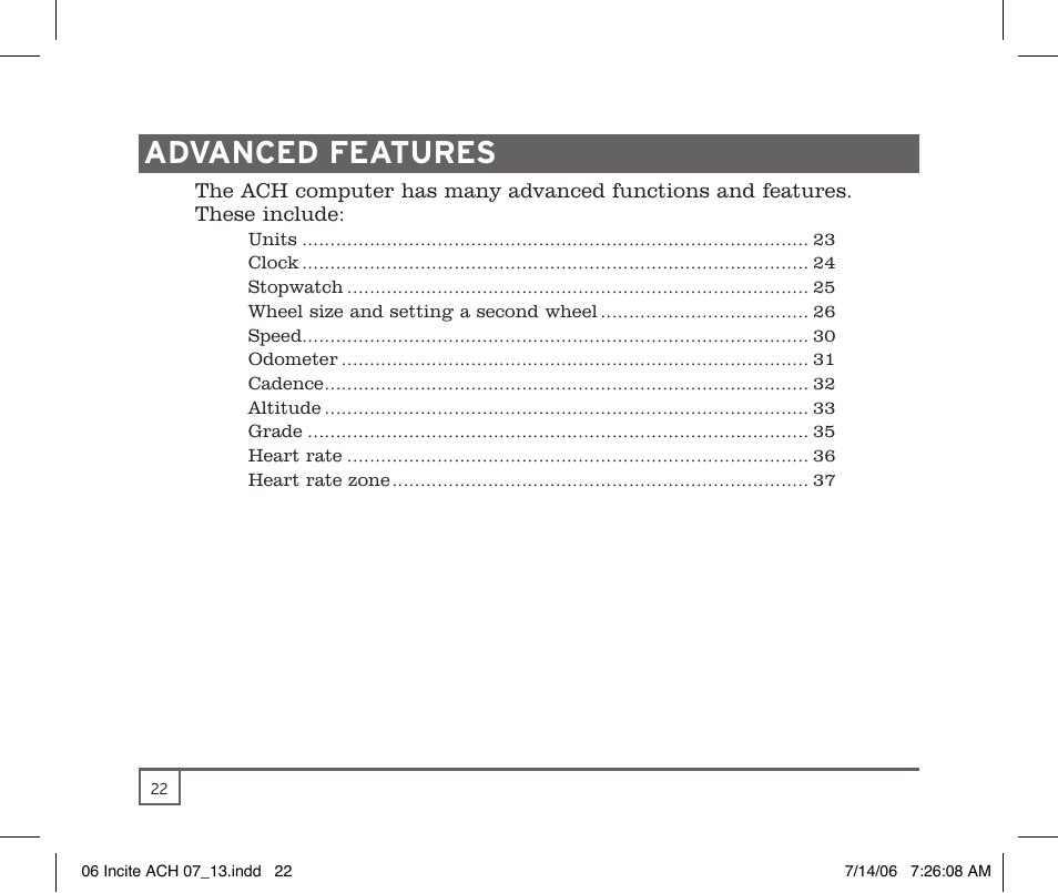 Advanced features | Trek Bicycle Computer User Manual | Page 24 / 40