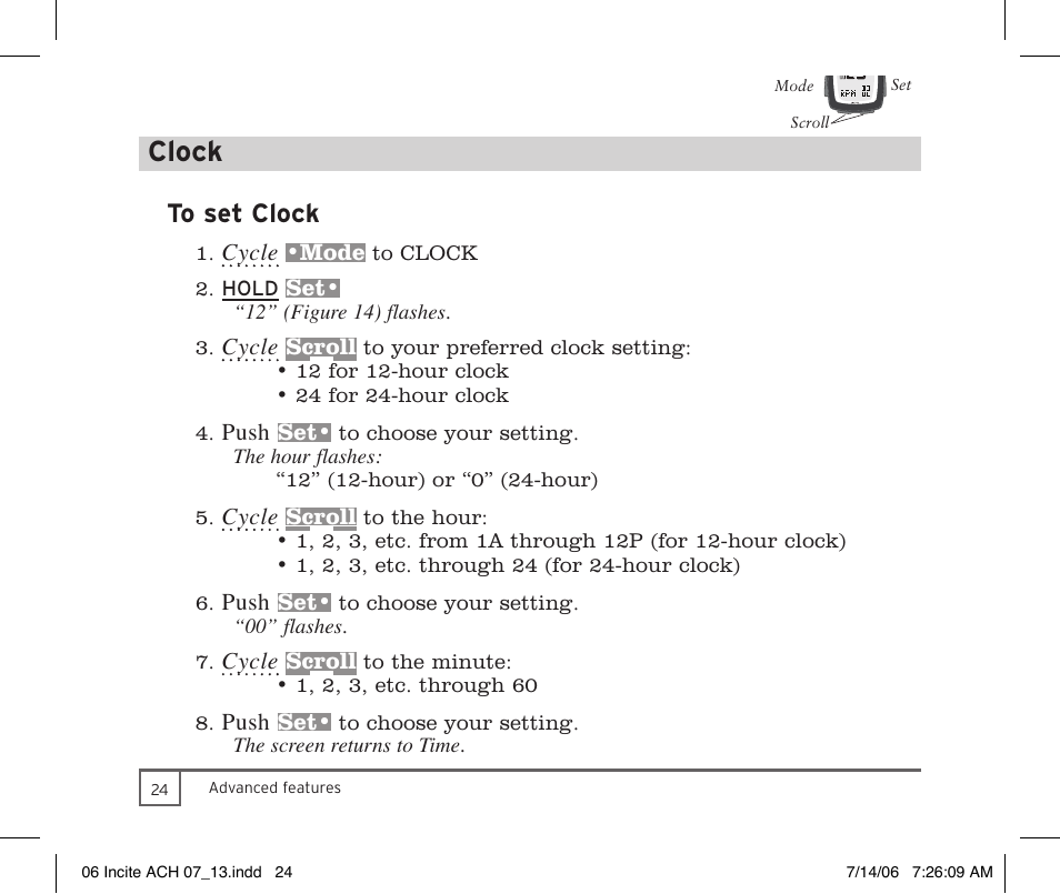 Clock | Trek Bicycle Computer User Manual | Page 26 / 40
