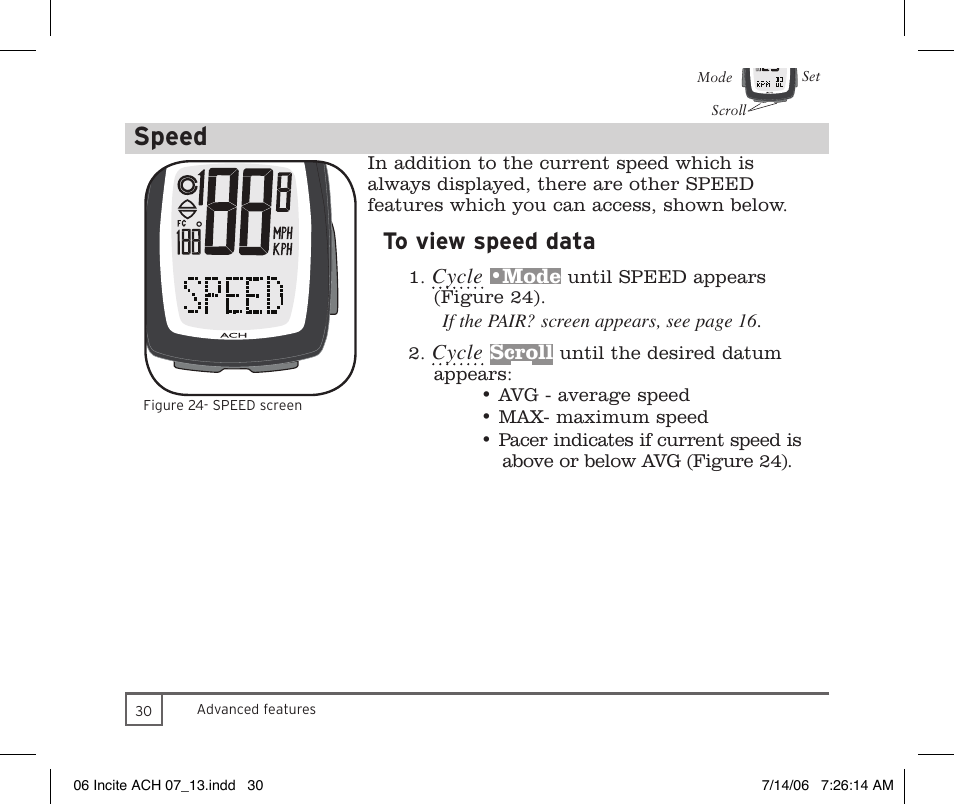 Speed | Trek Bicycle Computer User Manual | Page 32 / 40
