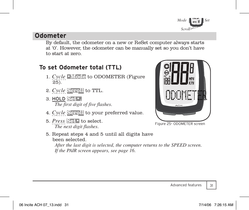 Odometer | Trek Bicycle Computer User Manual | Page 33 / 40