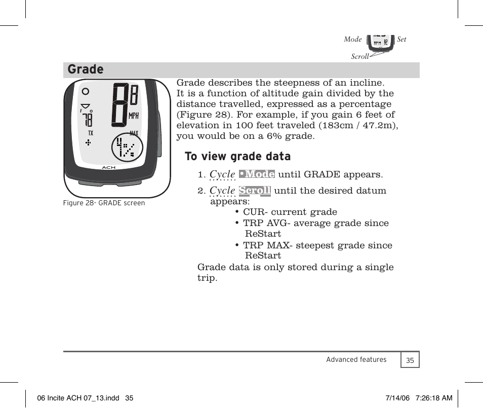 Grade | Trek Bicycle Computer User Manual | Page 37 / 40