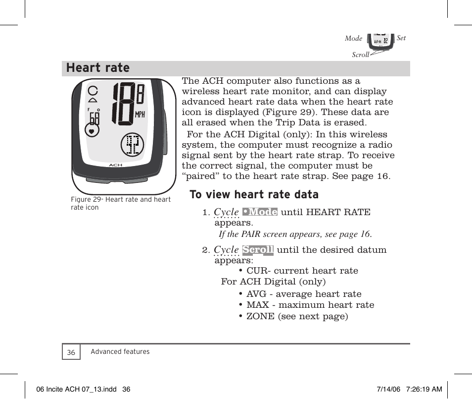 Heart rate | Trek Bicycle Computer User Manual | Page 38 / 40