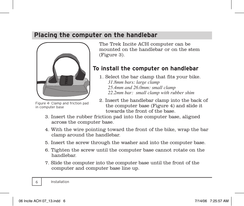 Placing the computer on the handlebar | Trek Bicycle Computer User Manual | Page 8 / 40