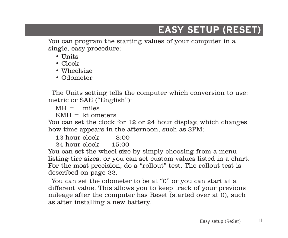 Easy setup (reset) | Trek 11i  EN User Manual | Page 13 / 27