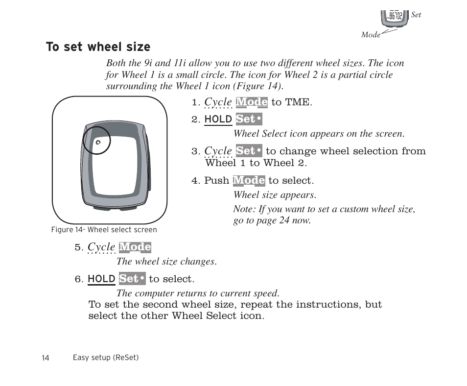 Cycle, Mode | Trek 11i  EN User Manual | Page 16 / 27