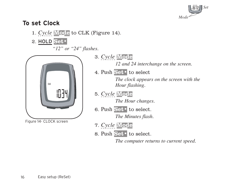Cycle, Mode, Push | Trek 8i User Manual | Page 18 / 27