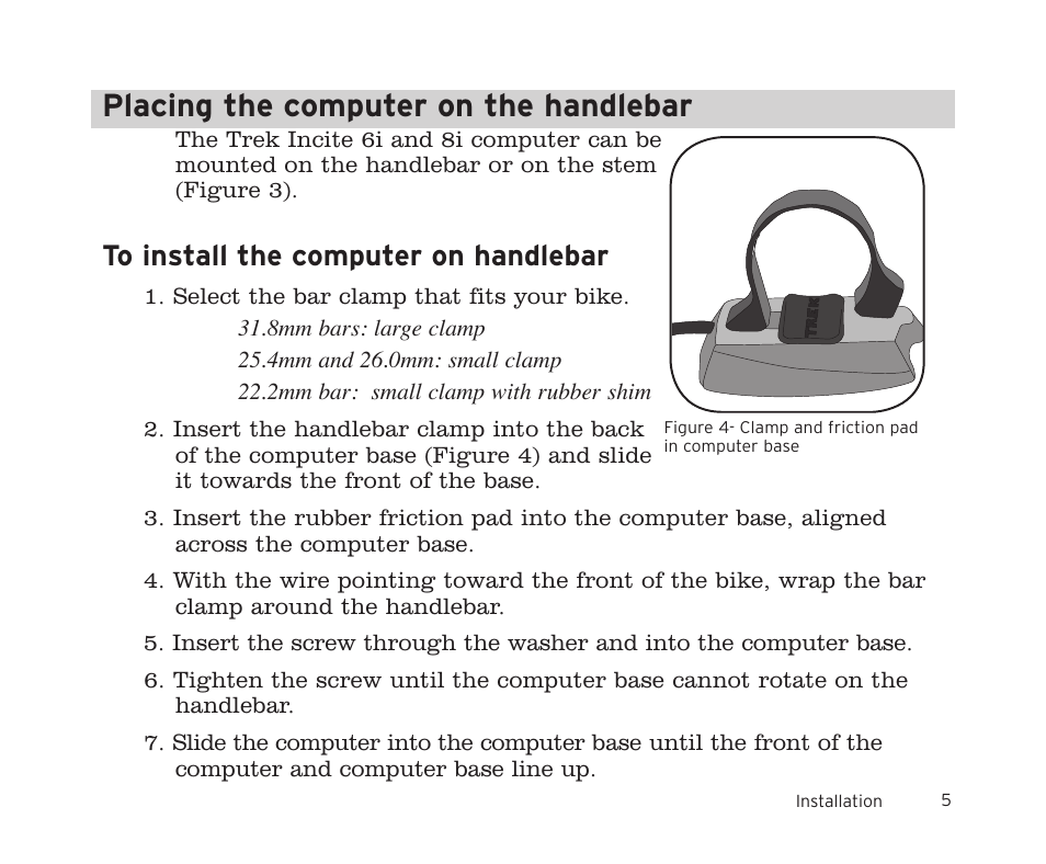 Placing the computer on the handlebar | Trek 8i User Manual | Page 7 / 27